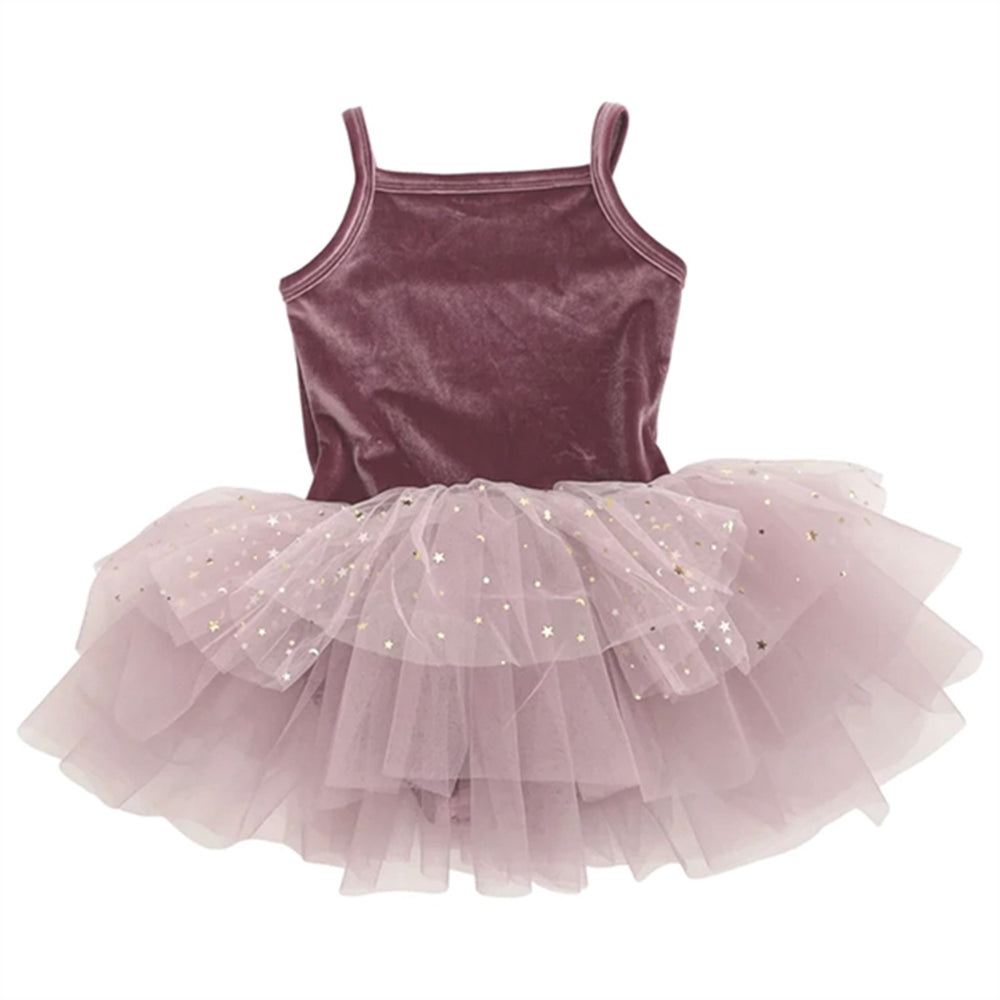 Velvet Leotard With Tulle Tutu Kjole Dusty Violet