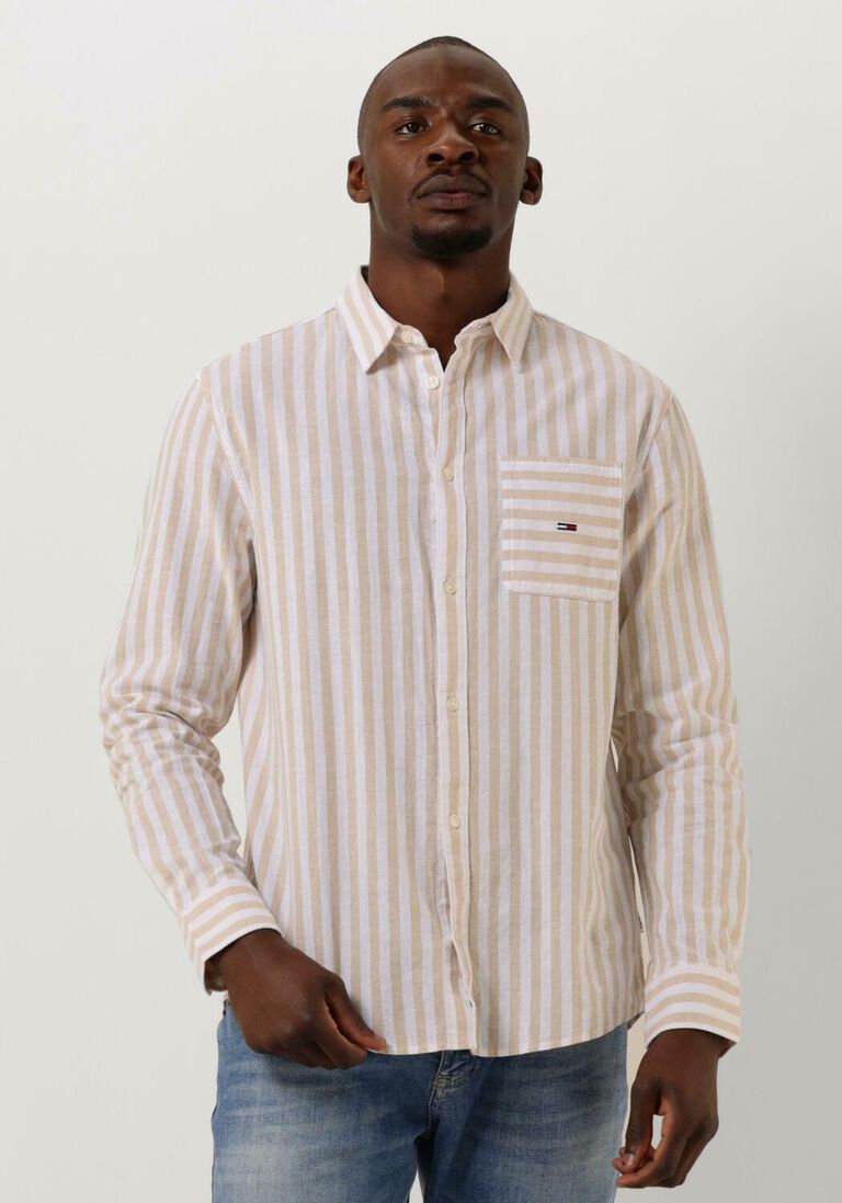 TOMMY JEANS beige tommy jeans casual overhemd tjm clsc ls stripe linen shirt