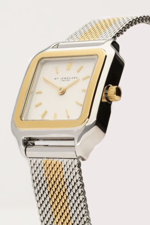 Horloge met vierkante wijzerplaat en multikleur schakelband