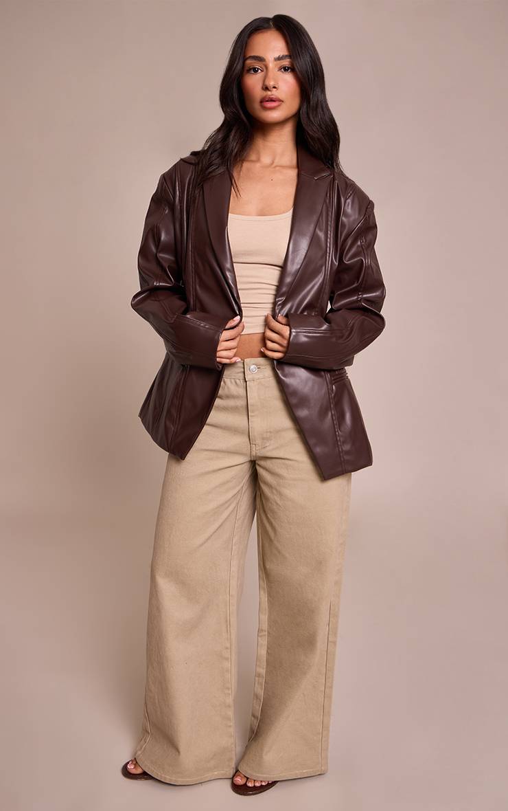 Chocolat Blazer Petite En Synthétiquecuir Chocolat À Détails De Panneaux