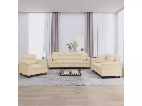 Ensemble de canapés 3 pièces avec coussins Crème Tissu microfibre