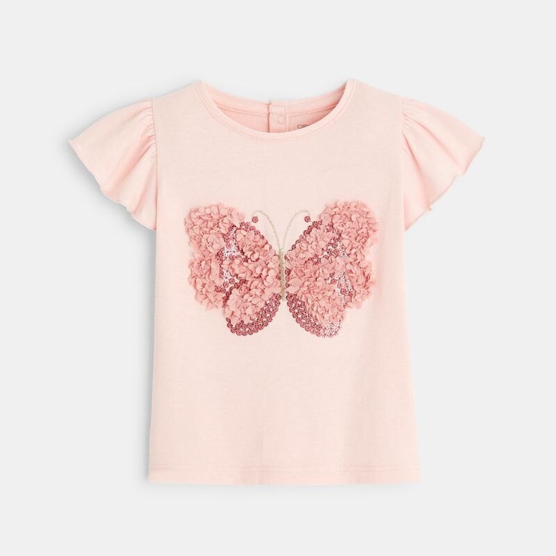 T-shirt sequins papillon rose bébé fille Rose