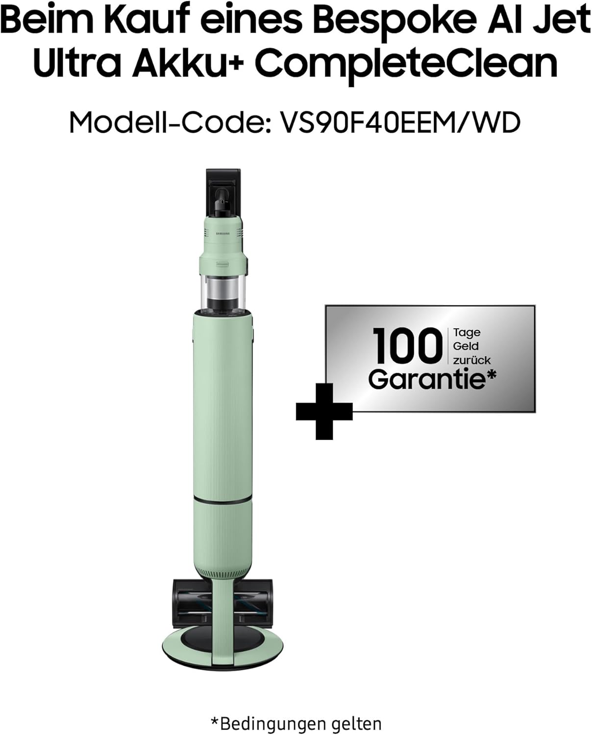 Samsung VS90F40EEM/WD Bespoke AI Jet Ultra Akku+ CompleteClean, Akku-Handstaubsauger inkl. Zubehör, 400 W, 2 Akkus, All-In-One-Station, Active Dual & Slim LED+ Bürste, Pet Tool+, Satin Mint