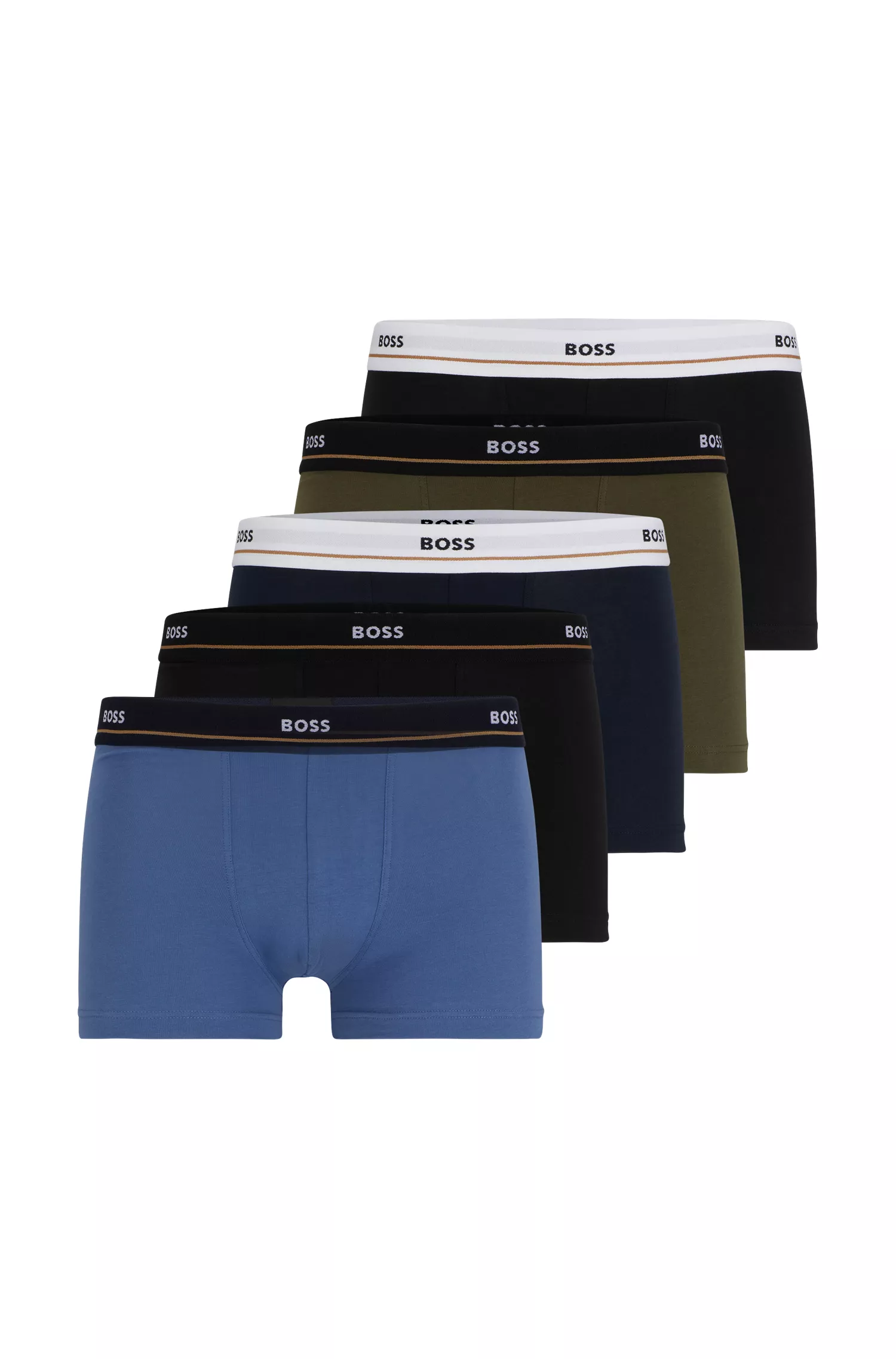 BOSS Black - Pacote com cinco cuecas boxer de algodão elástico com cós com logotipo.