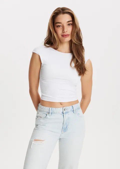 T-shirt met opening op de rug wit (WIT)
