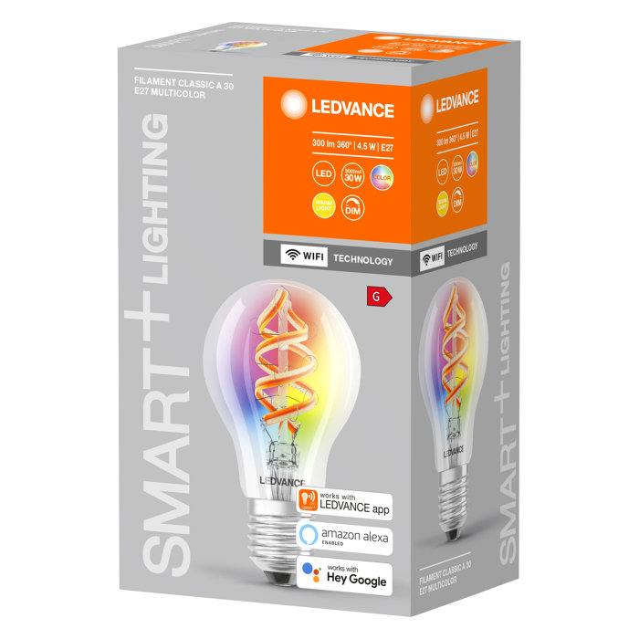 LEDVANCE SMART+ klar filamentpære RGBW E27 4,5 W