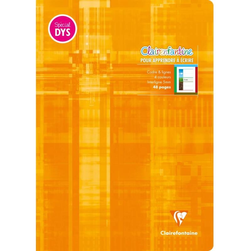 Cahier d'écriture piqué spécial Dys A4 48 pages cadre et lignes 4 couleurs Interligne 5 mm - Assortis