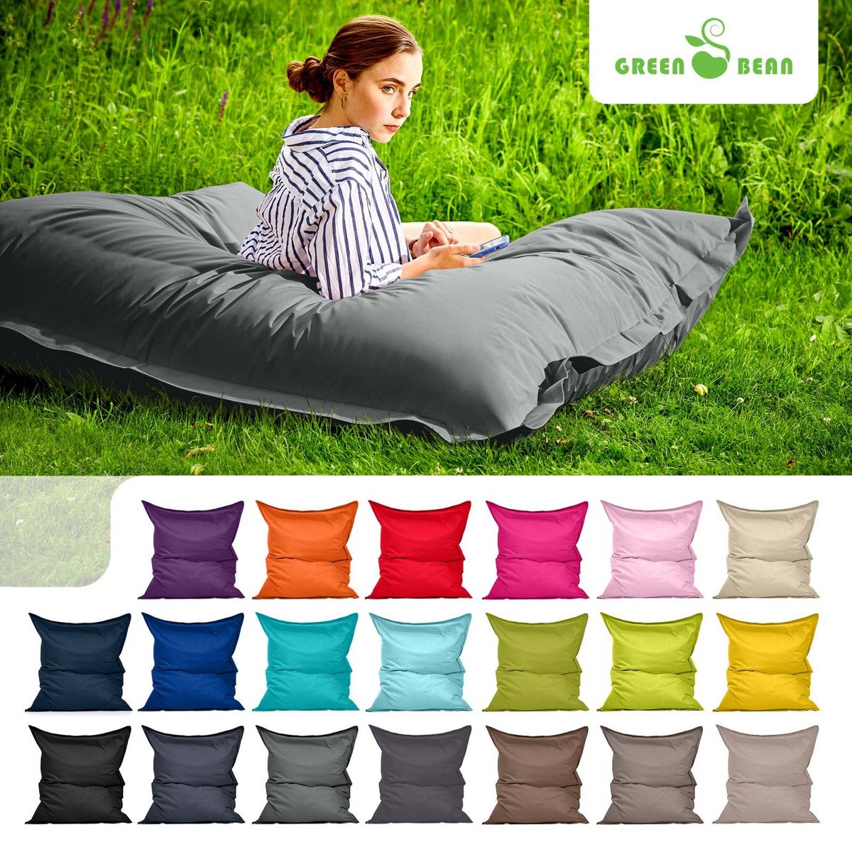 Green Bean Zitzak 120x160cm 270 liter Kinderen & Volwassenen Zitzak EPS-korrelvulling Grote Zitzak Grote Buitenligstoel Kussen Wasbaar Weerbestendig Ligstoel Zitkussen Vloerkussen Grijs