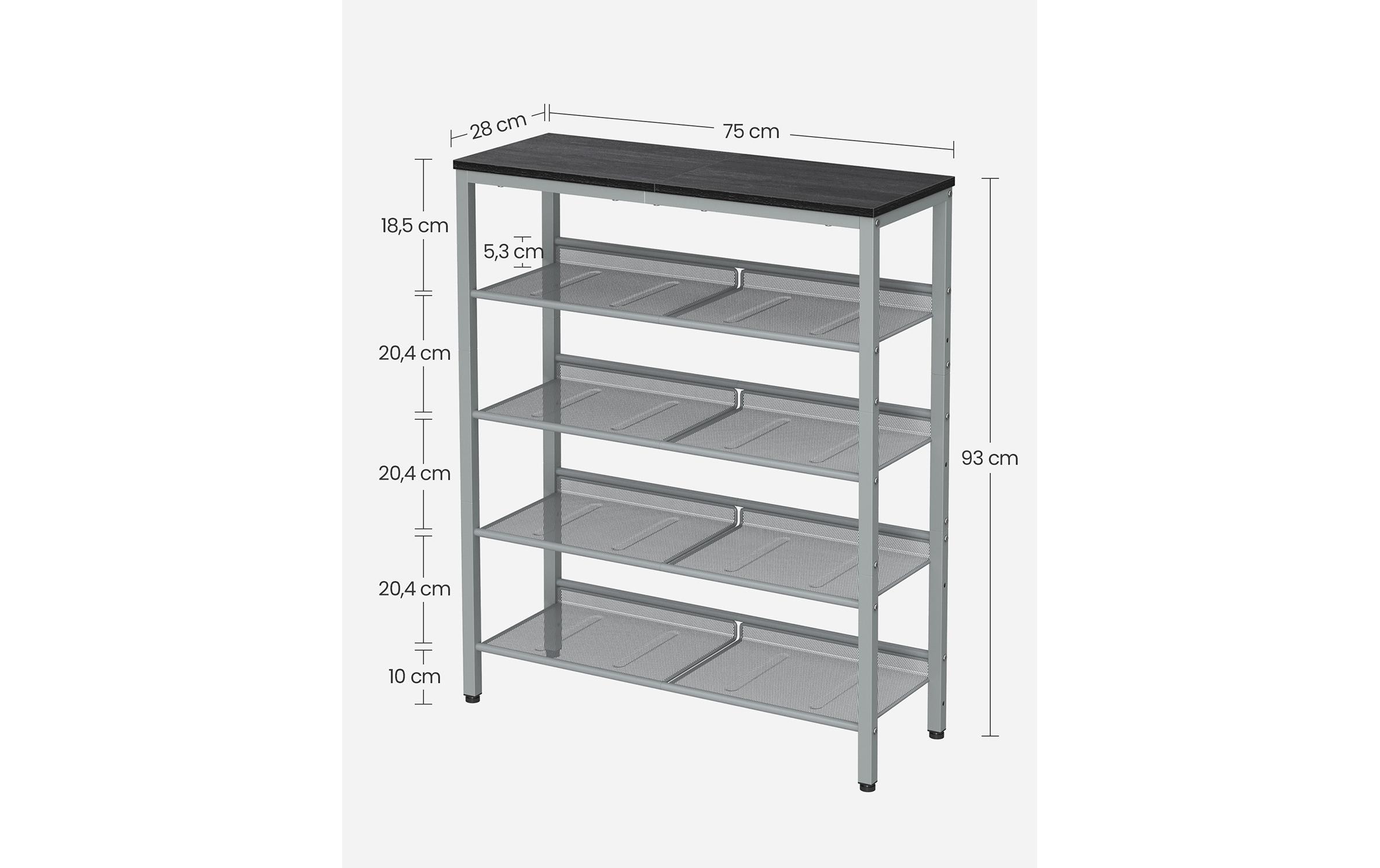 Schuhregal 93 x 75 x 30 cm, GrauSchuhgestell mit 5 Ablagen