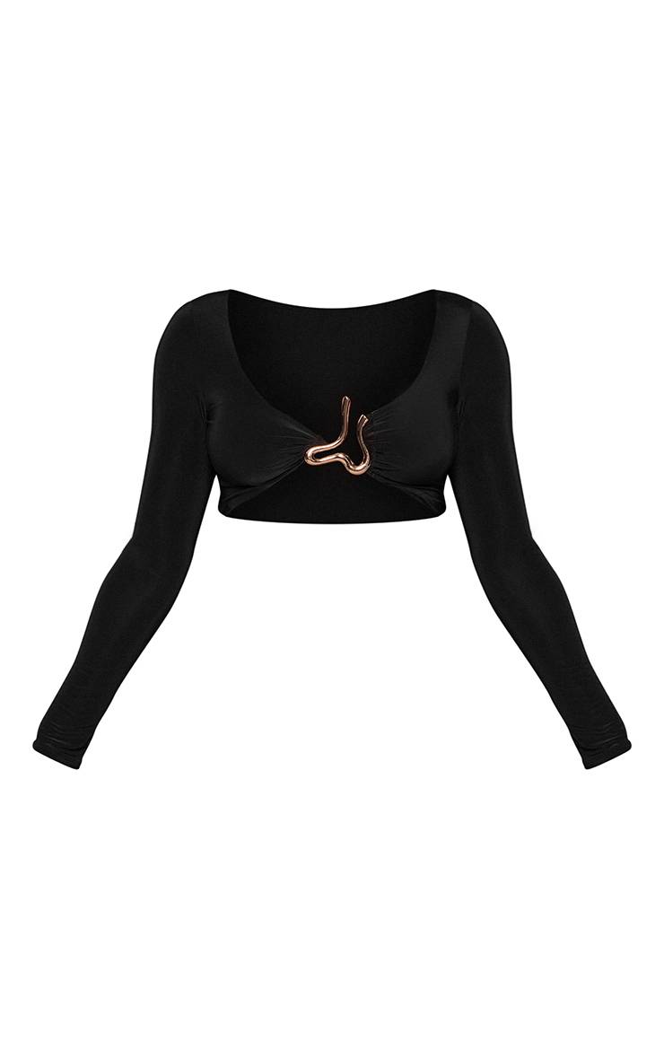 Noir Haut Crop Plongeant À Manches Longues Avec Détails Dorés - Ensemble Coordonné Shape