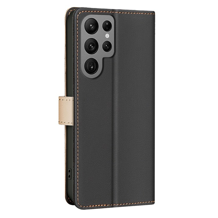 Samsung Galaxy S25 Ultra Leder Tasche Flip Cover (RFID Schutz) - Schwarz / Beige