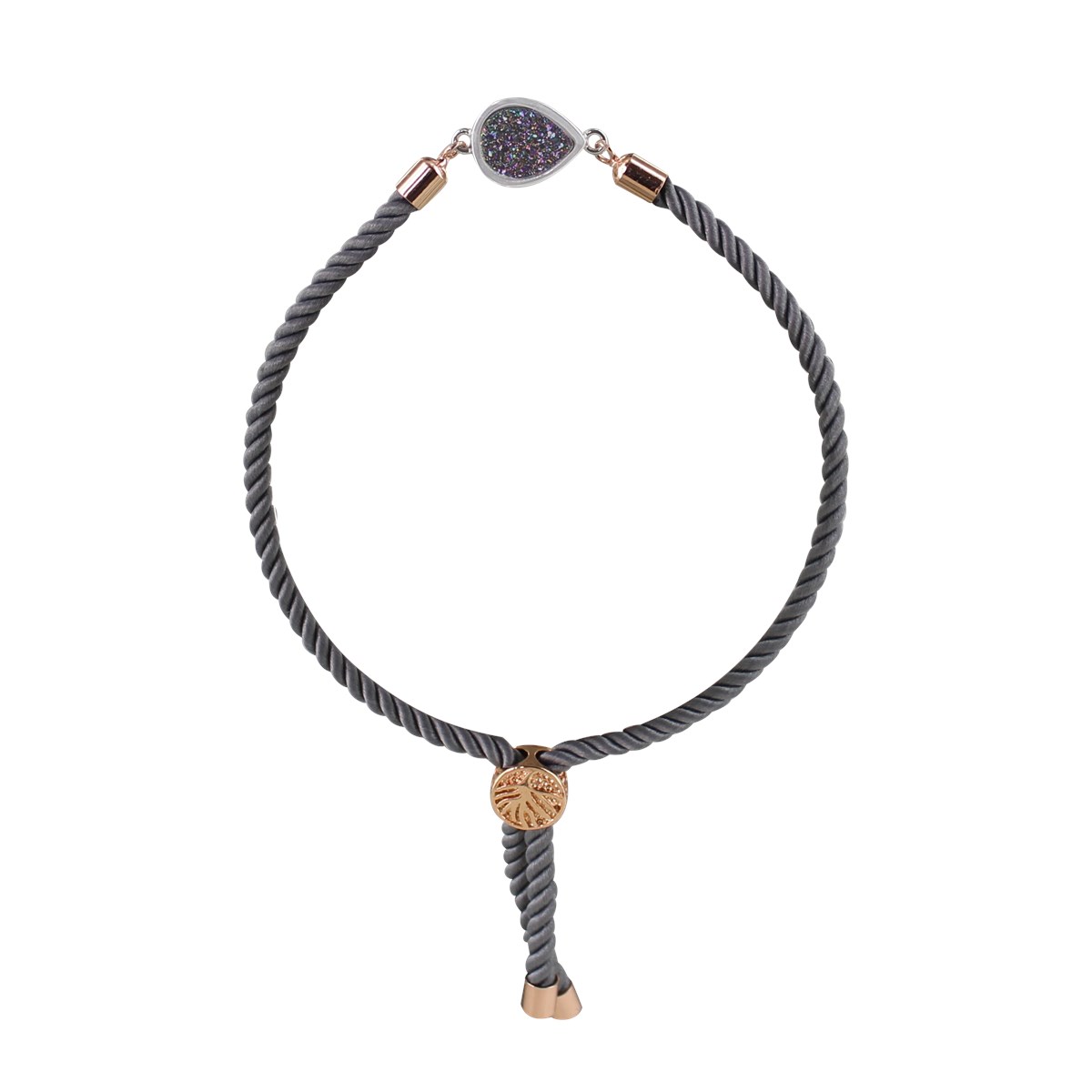 Bracelet cordon fantaisie gris et acier plaqué rose