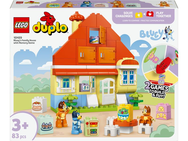 LEGO® DUPLO® Blueys Familienhaus mit Memory-Spiel 10459 Interaktives 2-in-1-Spielzeug für kleine und grosse Fans von Bluey