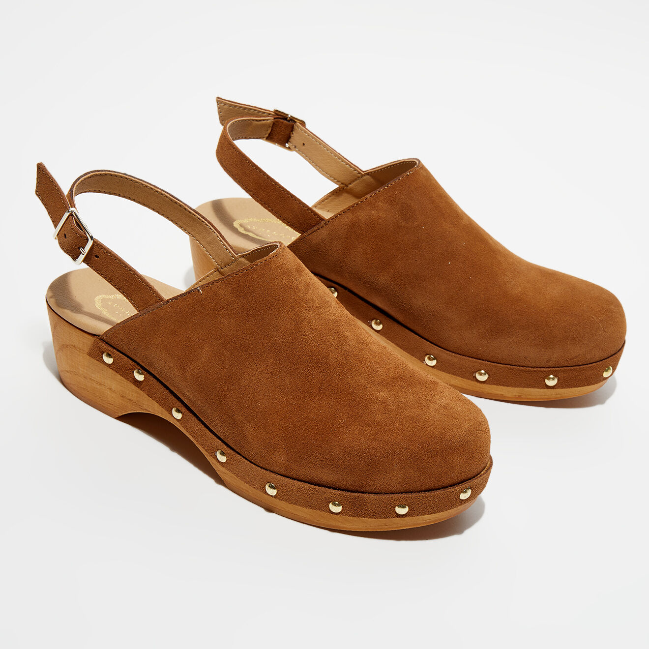 Apologie Studio Sabots en Velours de Cuir Nicole tabac - Talon 5 cm