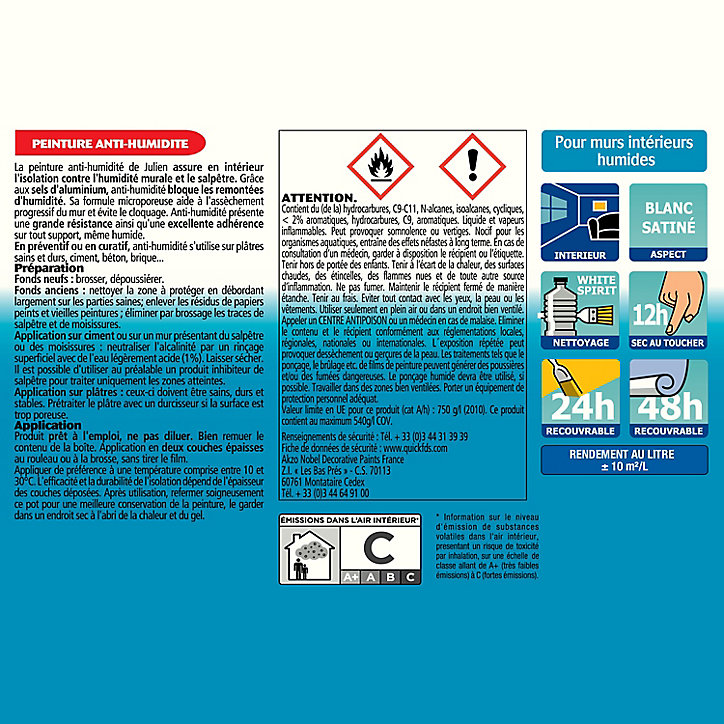 Revêtement étanche à base de résine pliolite pour caves et sous sols Julien satin blanc satiné 0,5L