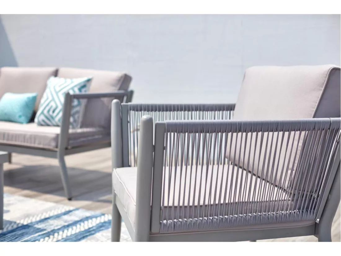 Salon jardin 4 places en alu et corde gris clair ANAHMA