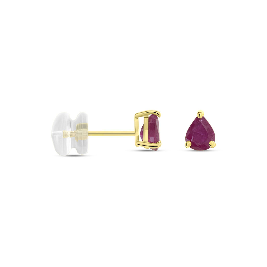 Boucles D'oreilles Puces Or Jaune Isador Rubis