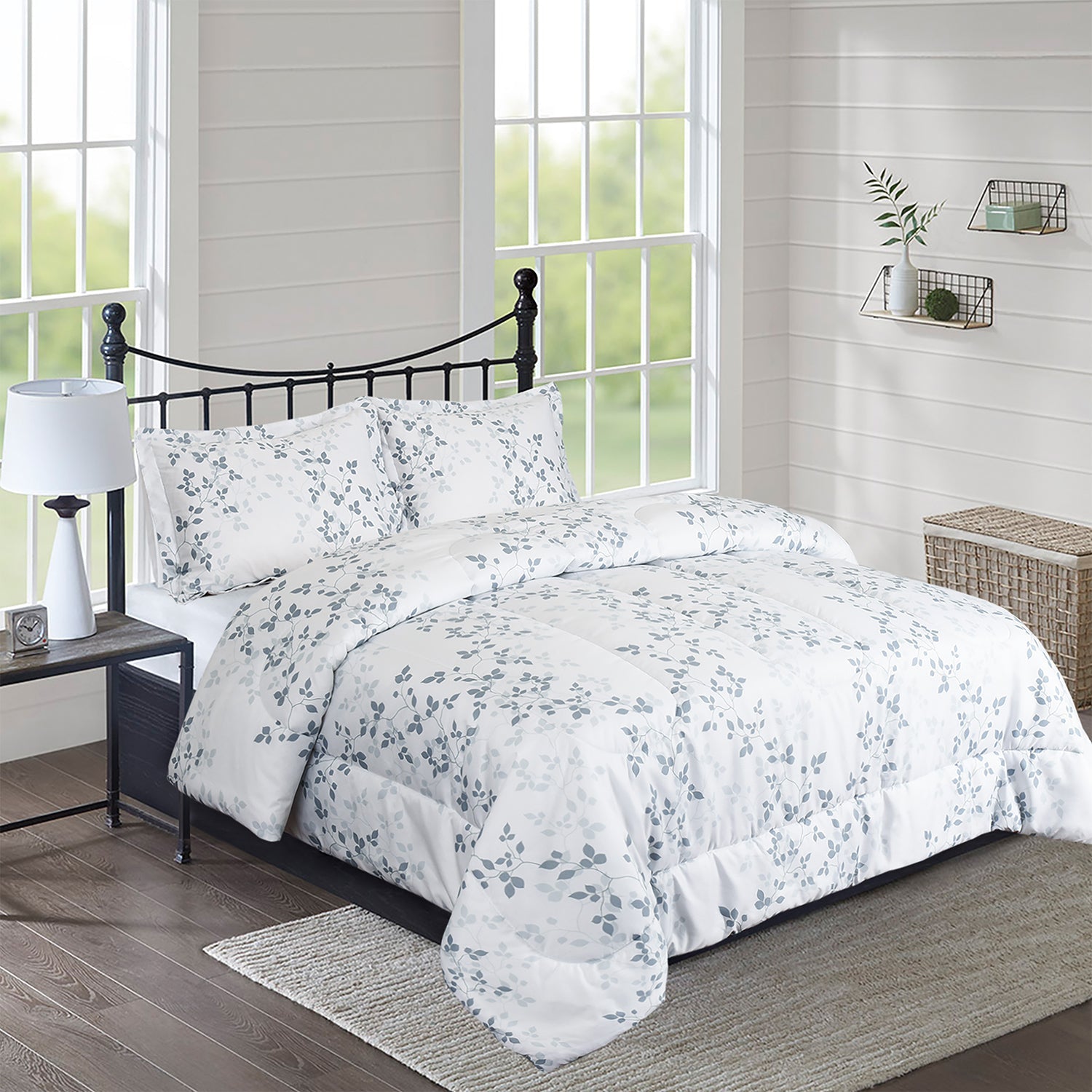HIG 3 Piece Bohemian Floral Print Comforter Set for Queen King Bed, Pastoral Style Lightweight Duvet Set for Bedroom Decor