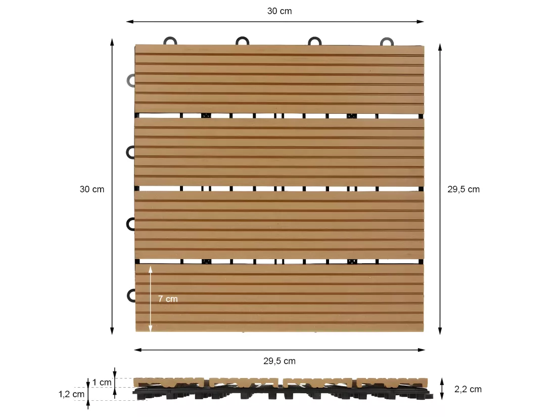 ECD Germany WPC Carreaux 30x30 cm - 55 Pièces par 5m² - avec Aspect de Bois - Teak - Dalles avec
