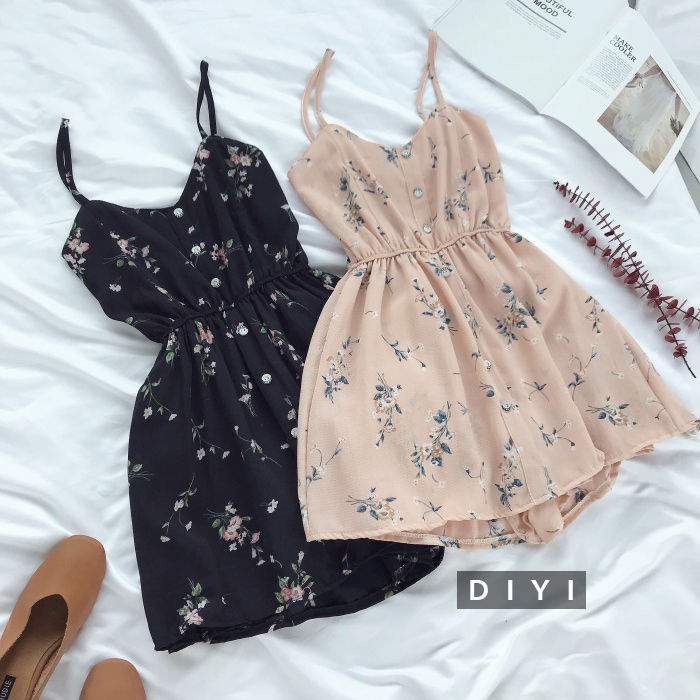 DIYI - Chiffon romper met spaghettibandjes en bloemenprint