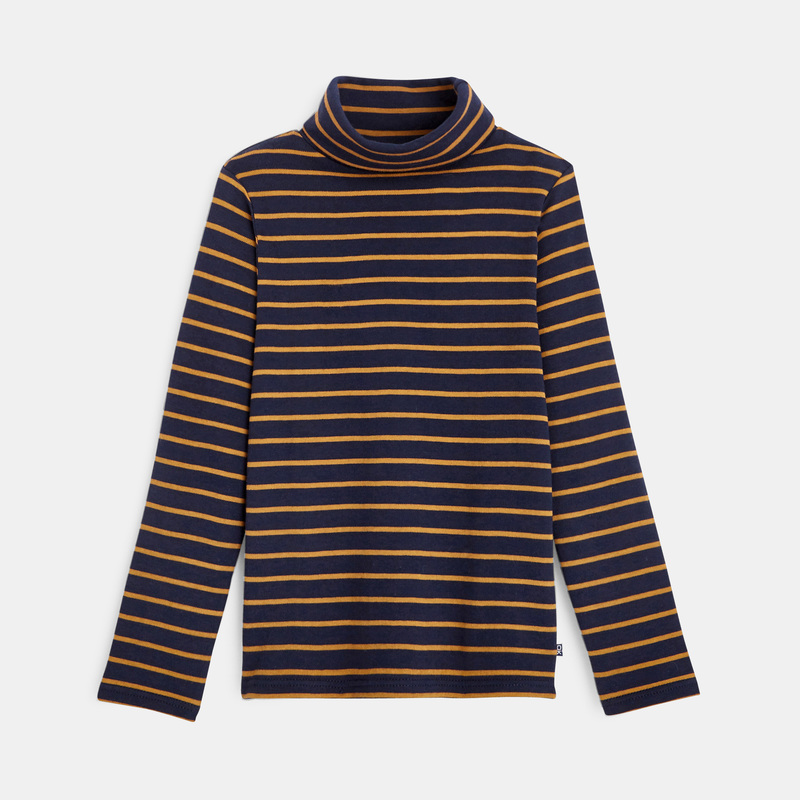 T-shirt col roulé rayé beige garçon