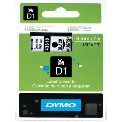 Dymo D1 - Ruban d'étiquettes auto-adhésives - 1 rouleau (6 mm x 7 m) - fond transparent écriture noire