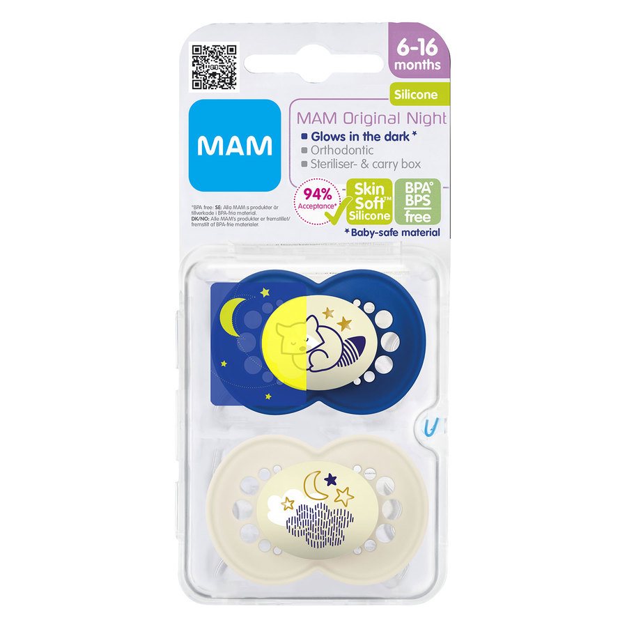 MAM Original Night Silicone Pacifier Blue 6-16m 2pcs