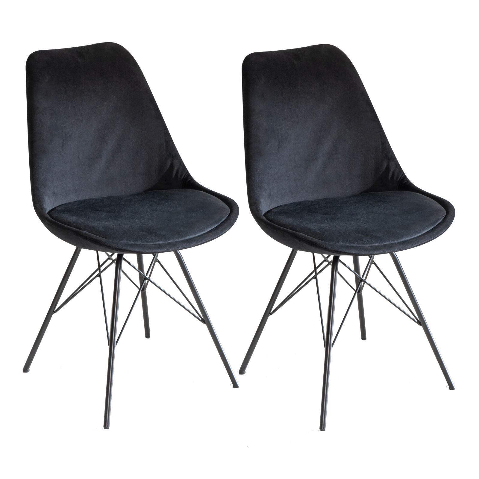2er-Set Polsterstühle - schwarz - Samt