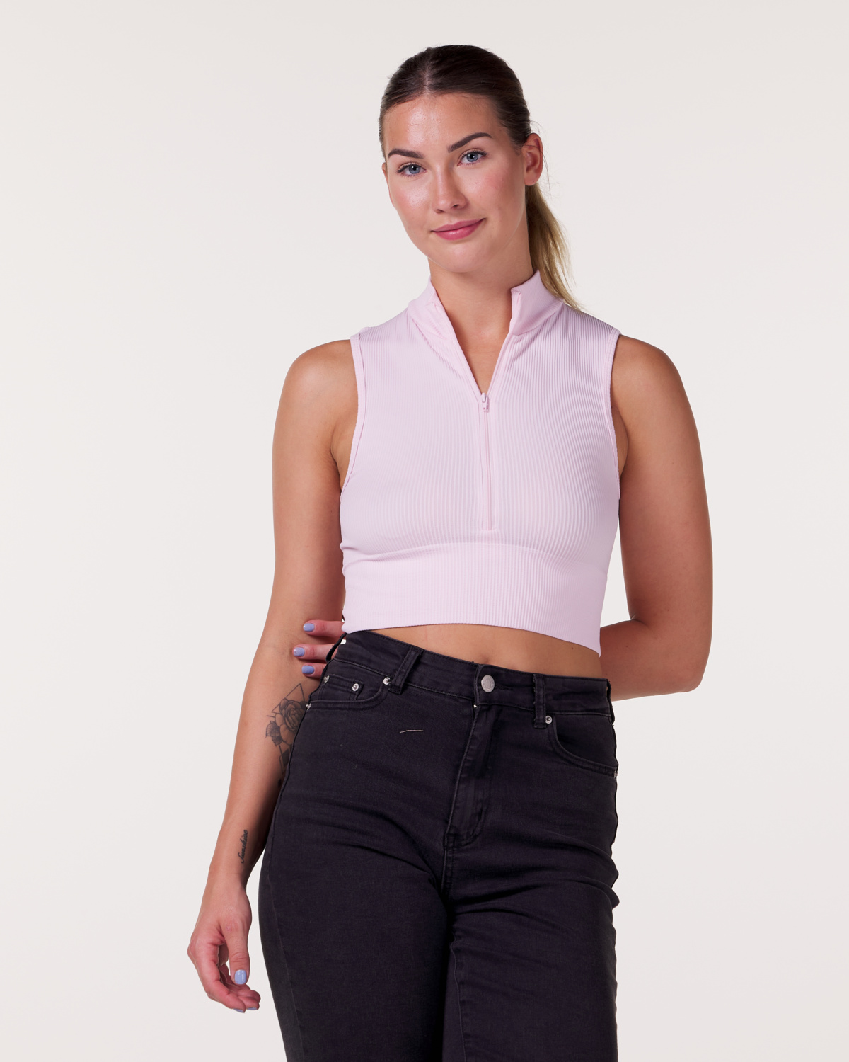 Bumpro Everyday Rib Crop Zip Pink