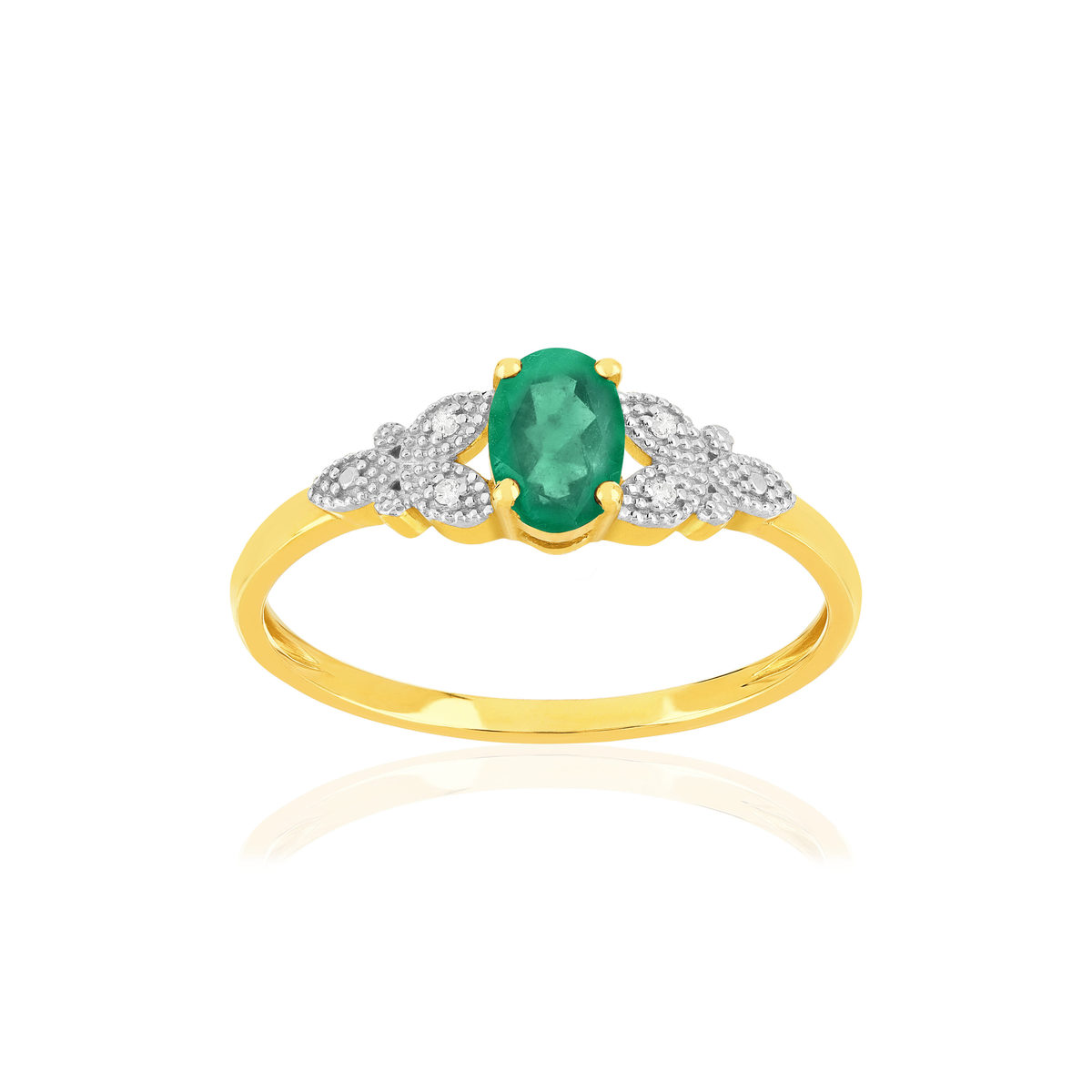 Bague or 375 2 tons émeraude diamant