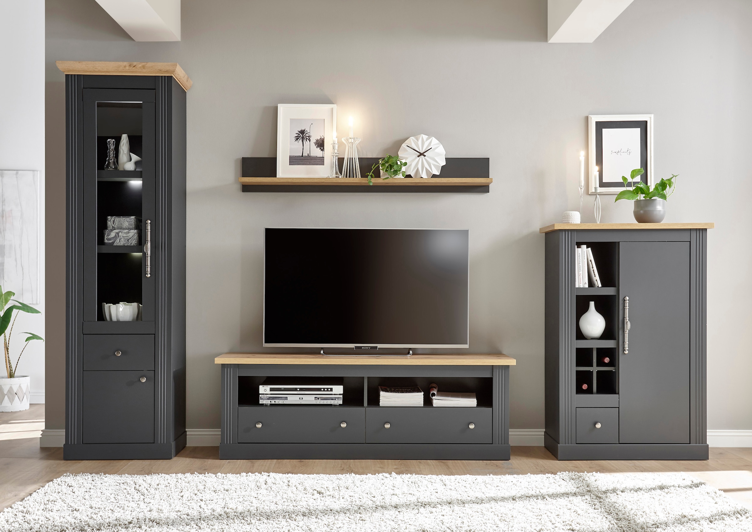 Home affaire Wohnwand »Westminster TOPSELLER!« Set, Vitrine, Lowboard, Kommode, Wandregal, 4 Stk. tlg.
