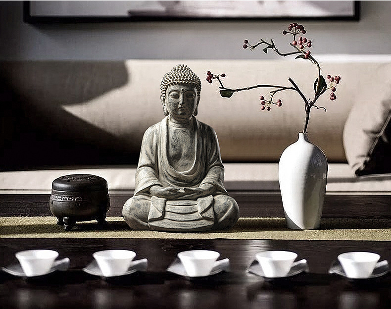 (24x12cm) Sitzender Buddha Home Dekoration Garten Accessoire in Stein Optik