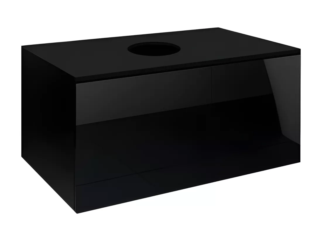 Ensemble meubles de salle de bain noir collection OWL. Colonne, meuble sous vasque, miroir, siphon et leds.