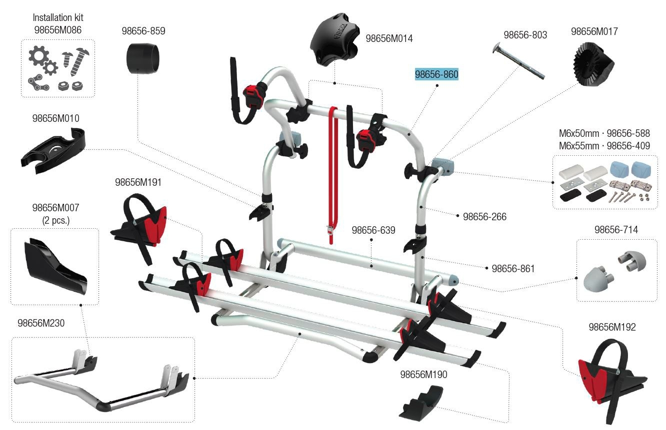 Fiamma Rohr schwenkbar passend für Carry Bike Pro C / Pro C E-Bike - Farbe Schwarz Fiamma Ersatzteilnummer 98656-860