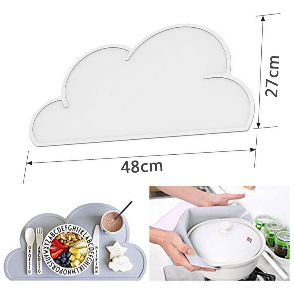 (480x270x21mm) Rutschfeste Kinder Silikon Tischunterlage Platzdeckchen Untersetzer Abwaschbar im Wolken Design - Rosa