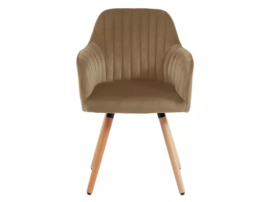Chaise avec accoudoirs en velours et métal effet bois - Beige - ELEANA