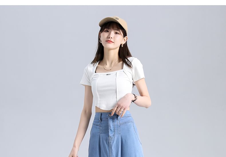 Magimomo - Midi-A-lijn denim rok met hoge taille