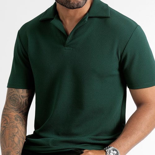 Polo Manches Courtes Texturé Waffle 0444 Vert Bouteille