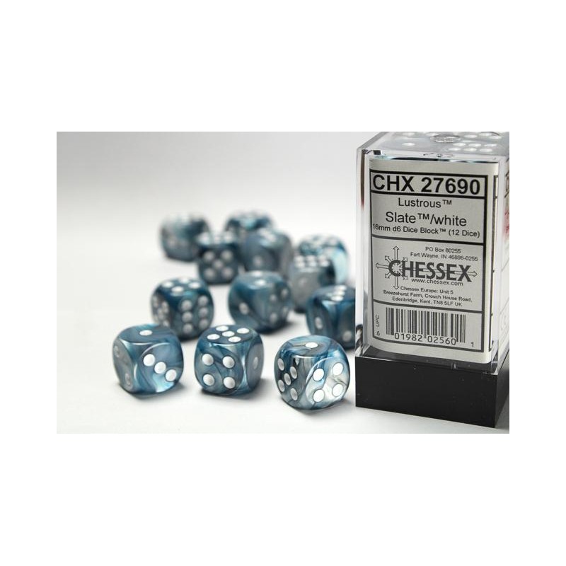 Boîte de 12 dés 6 * lustrous * ARDOISE / SLATE