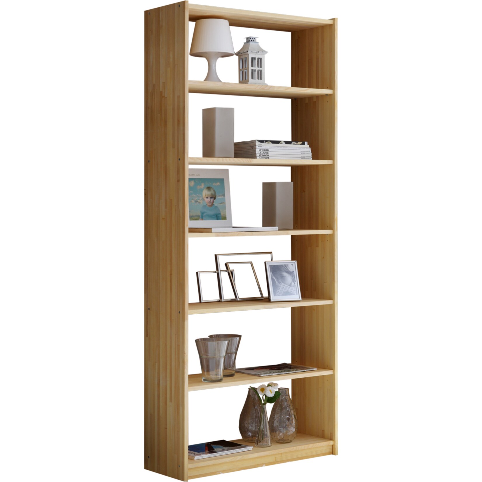 TiCAA Standregal Bücherregal Kiefer Natur H214 cm