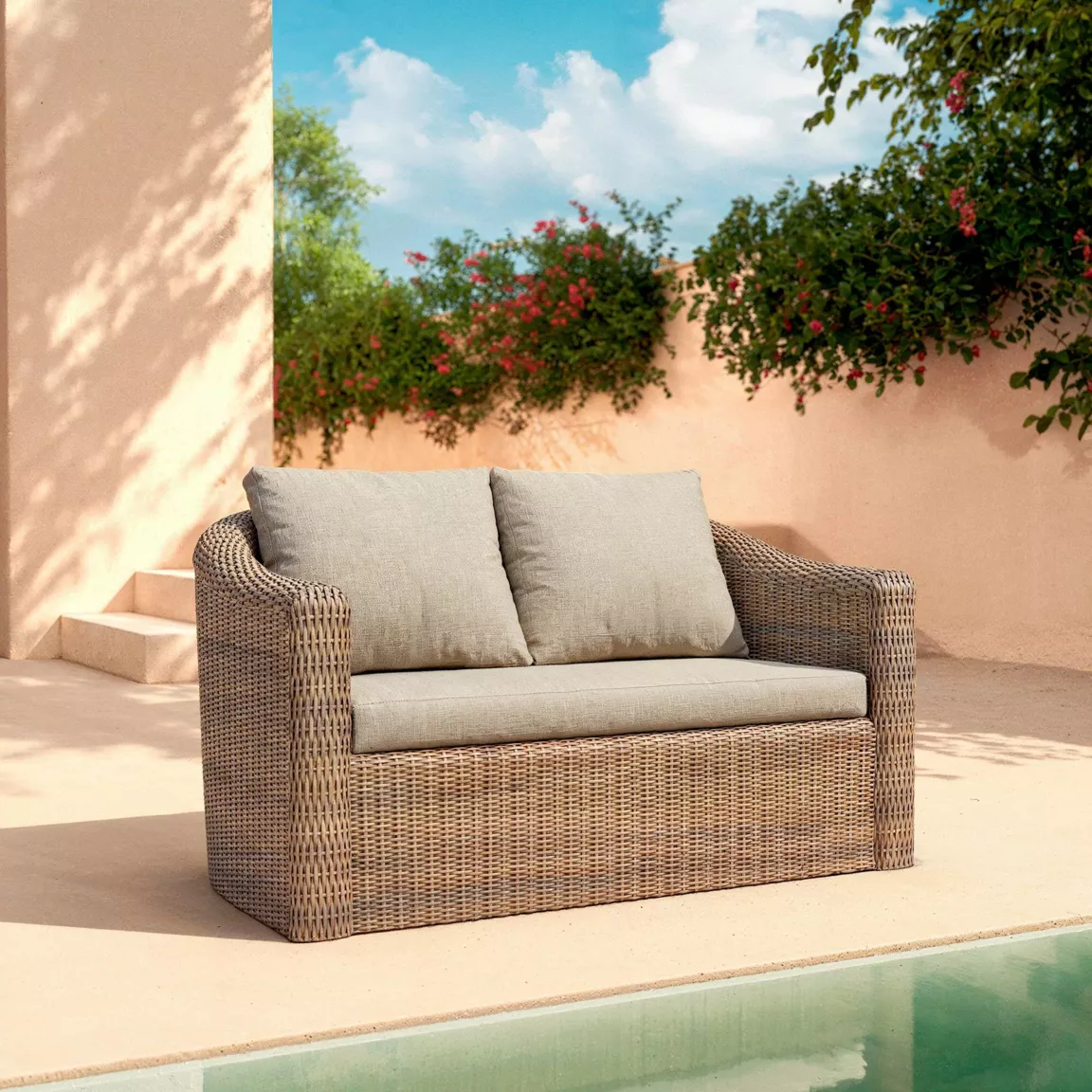Salon de jardin en résine tressée 4 places 4 pcs Calvi Sepia et taupe
