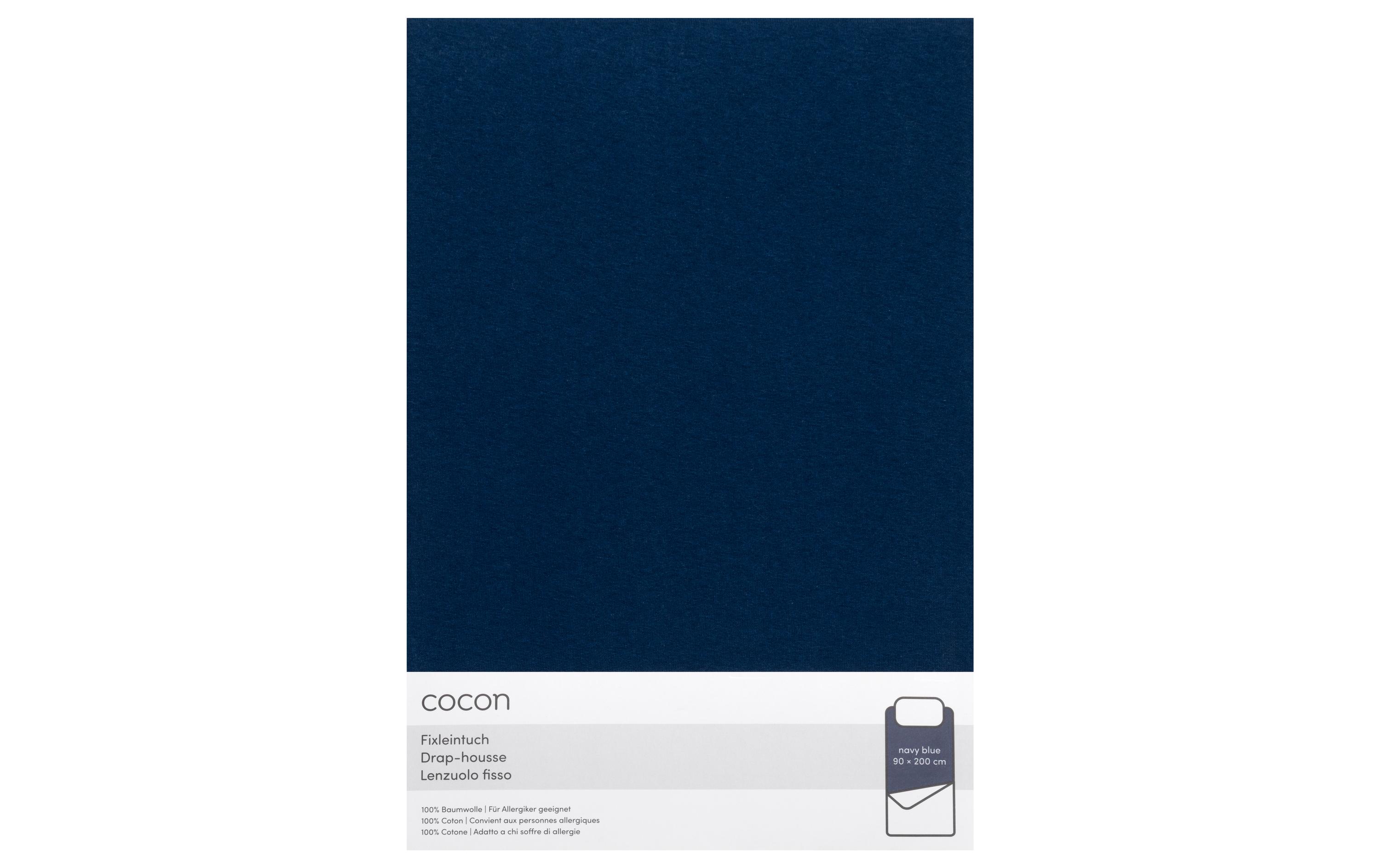 Fixleintuch 90-100 x 200 cm, MarineblauSpannbettlaken aus reinem Baumwolljersey