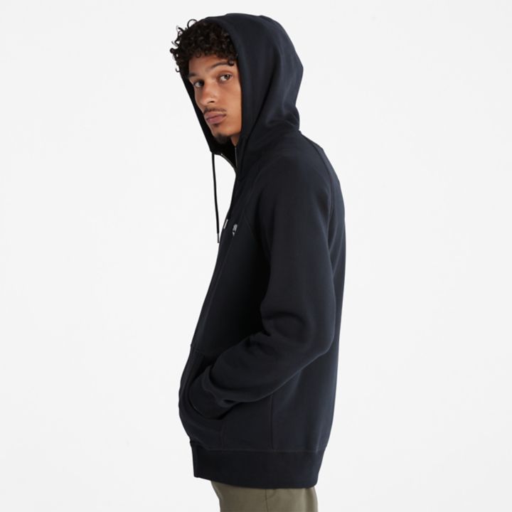 Moletom com capuz e zíper frontal Exeter River para homens na cor preta.