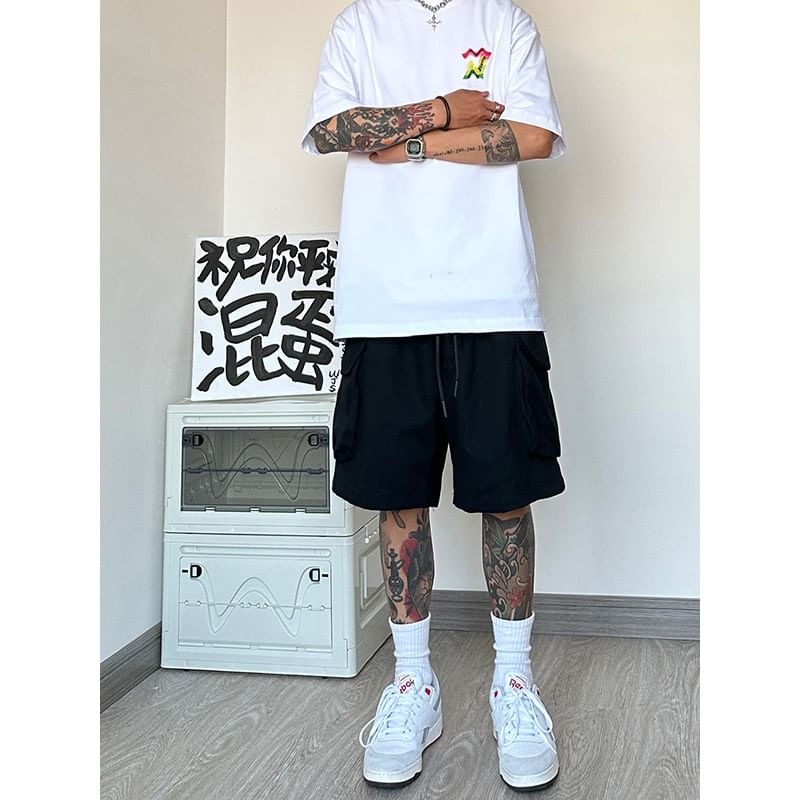 emeisa - Effen cargoshorts met trekkoordtaille