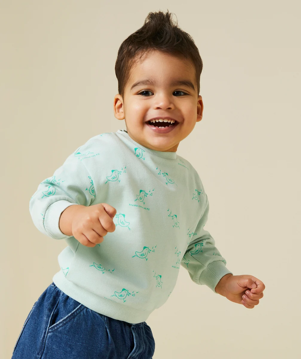 SWEAT MANCHES LONGUES BÉBÉ GARÇON 100% COTON IMPRIMÉ OISEAU