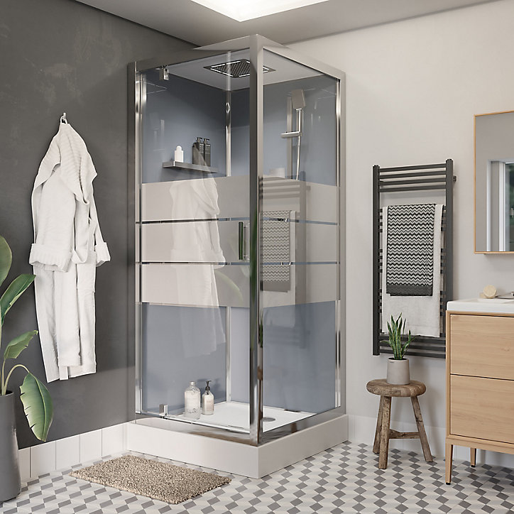 Cabine de douche hydromassante droite chromé finition miroir GoodHome Beloya 90 x 90 cm