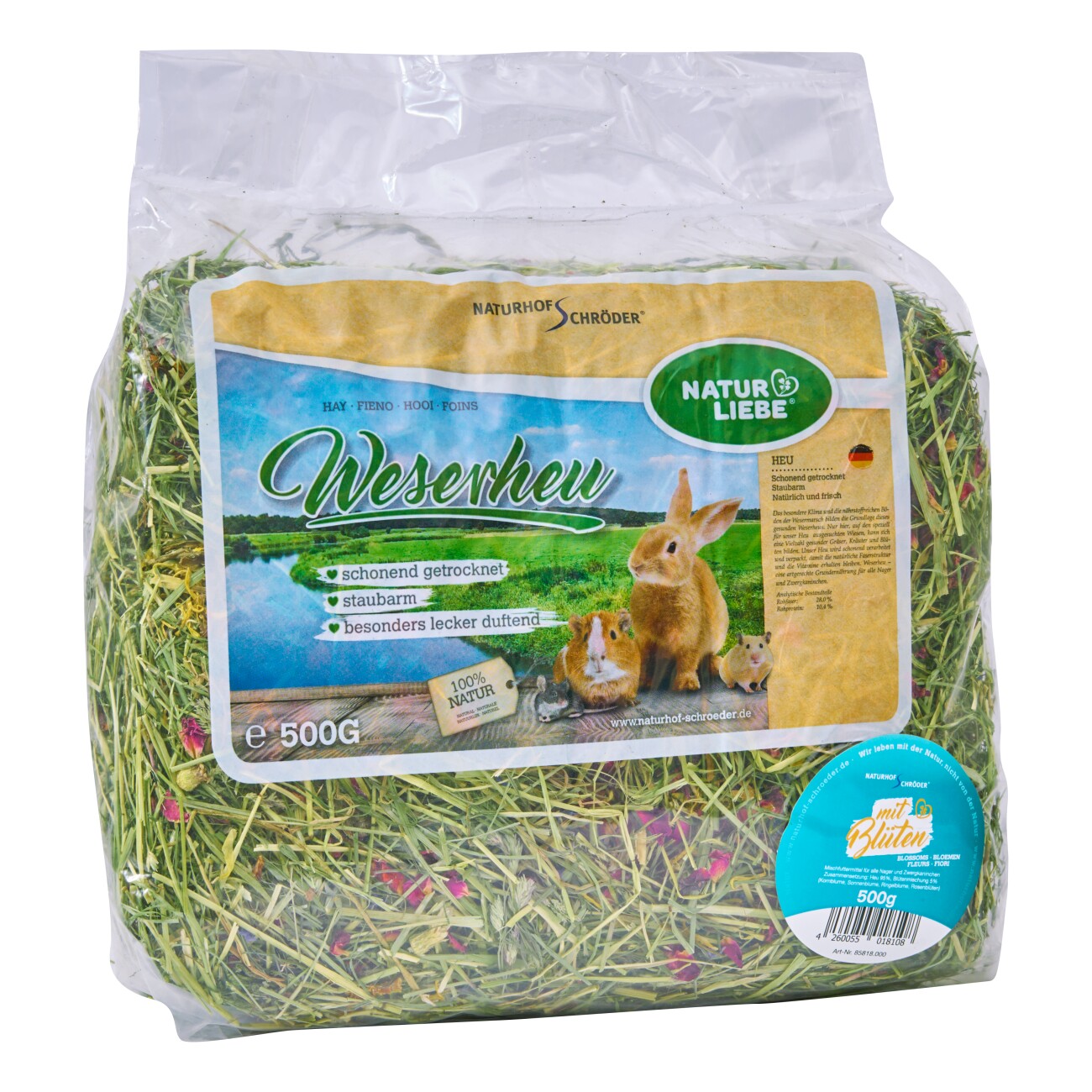 Naturhof Schröder Weserheu mit Blüten, locker gestopft 500 g