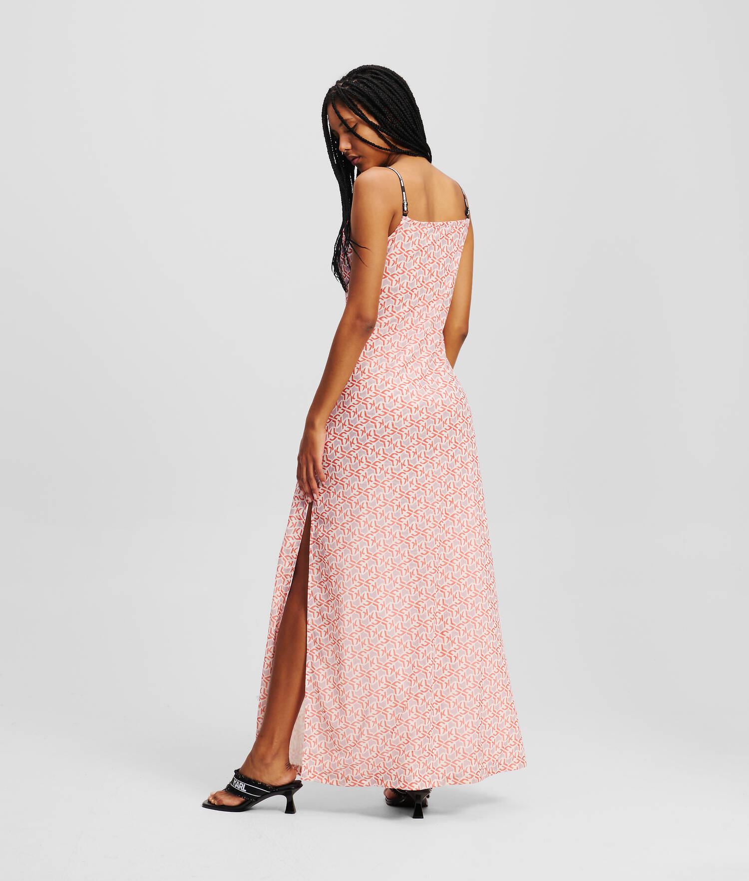 ROBE MAXI EN MESH AVEC MONOGRAM KLJ - Monogramme rouge sur toute la surface