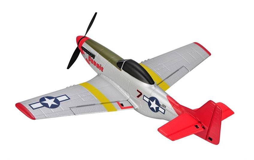 Warbird Mini P51D 450 mm, Rot, RTF<br>Kleines 4-Kanal RC-Flugzeug mit Gyro