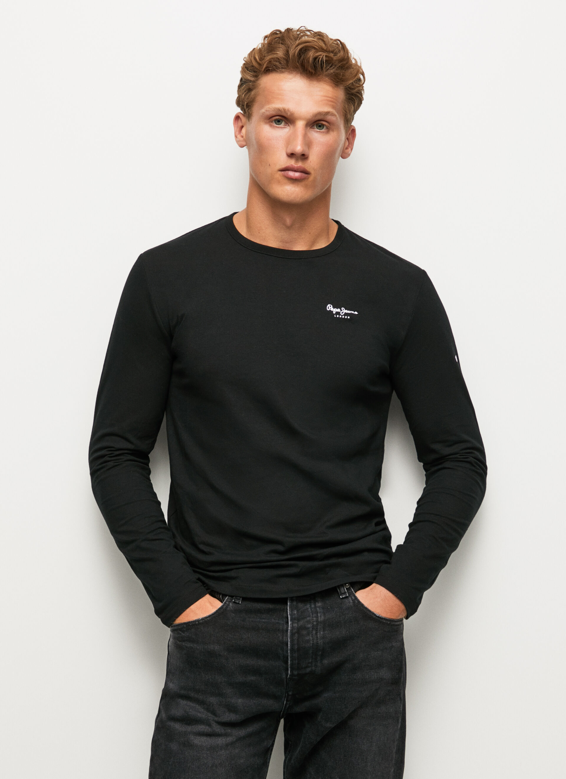 CAMISETA DE ALGODÃO DE MANGA LONGA - preta